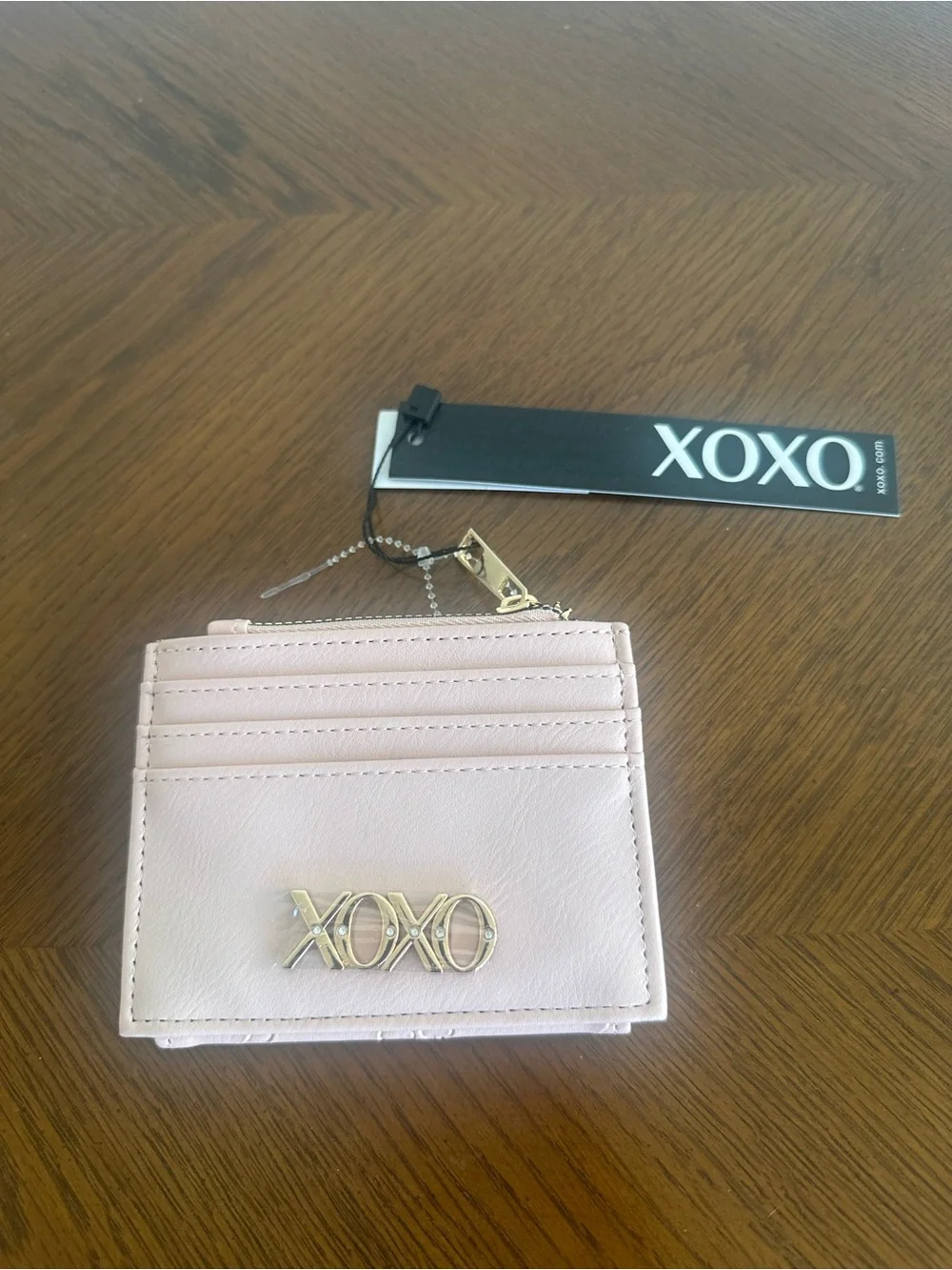 💕XOXO Blush Pink Card Holder – Cherry & XOXO Embossed Design 🍒